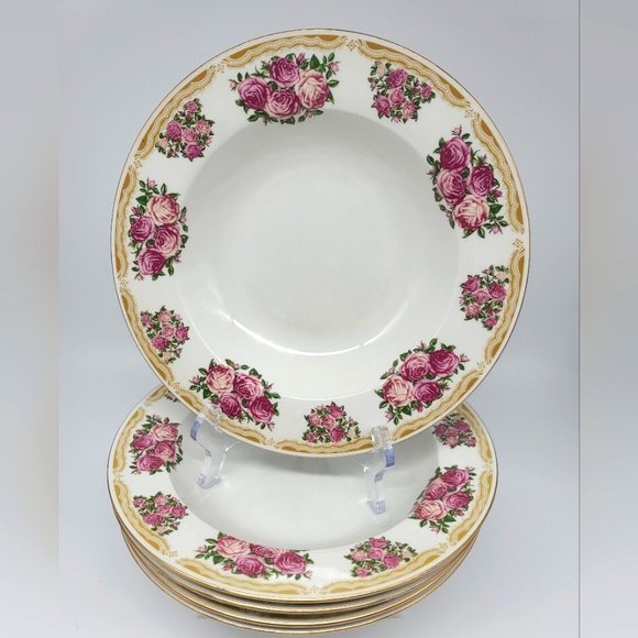Farberware Sydney Roses Large Rim Soup Bowl 9 1/8 in Set of 5 - Picture 2 of 6